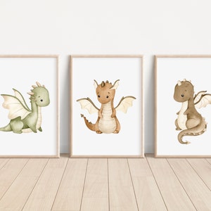 Dragons Watercolor Wall Art Prints Cute Dragons Nursery Wall Decor Dragons Art Baby Shower Dragons Artwork Dragons Printing Nursery Wall Art
