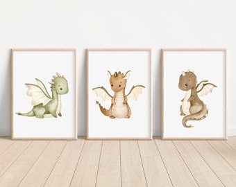 Dragons Watercolor Wall Art Prints Cute Dragons Nursery Wall Decor Dragons Art Baby Shower Dragons Artwork Dragons Printing Art (No Frame)
