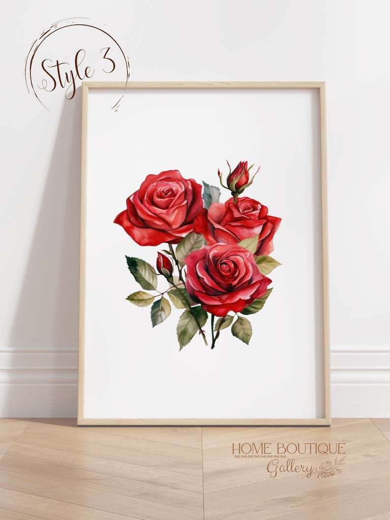 Red Roses Flower Art Prints Set of 3 Watercolor Red Roses Flower Print ...