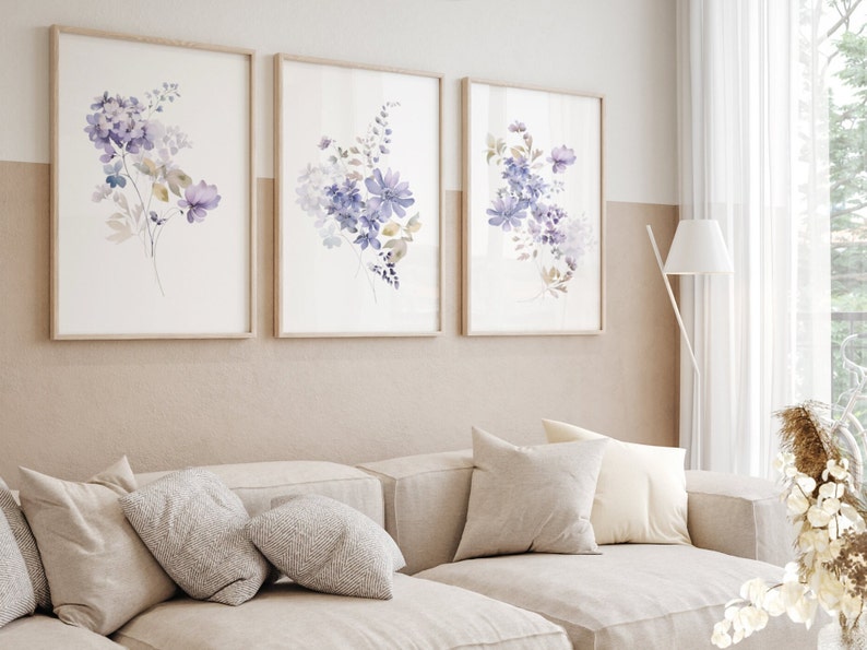 Violet Flower Wall art Prints Watercolor Violet Flower print Violet Floral Art Violet Flower Nursery Art Print Violet Flower Artwork decor image 2