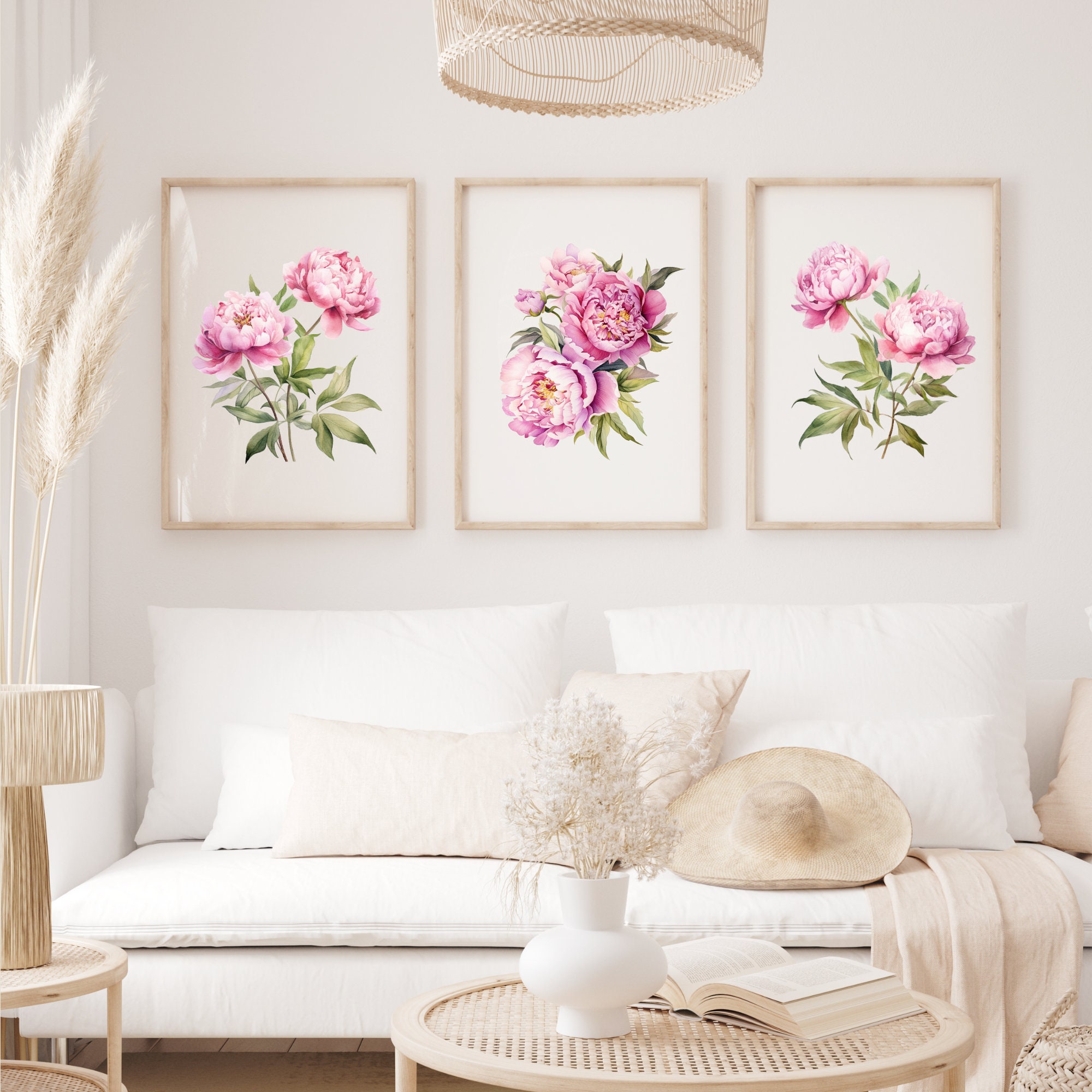 Pink Peony Flower Art Prints Set of 3 Watercolor Peony Flower Prints ...