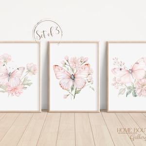 Dusty Rose Butterflies Wall Art Prints Set of 3 Watercolor Dusty Rose ...