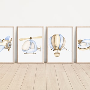 Blue Airplane Nursery Print Set of 4 Watercolor Blue Airplane Wall Art Print Blue Airplane Nursery Decor Airplane Kids Room Airplane Artwork