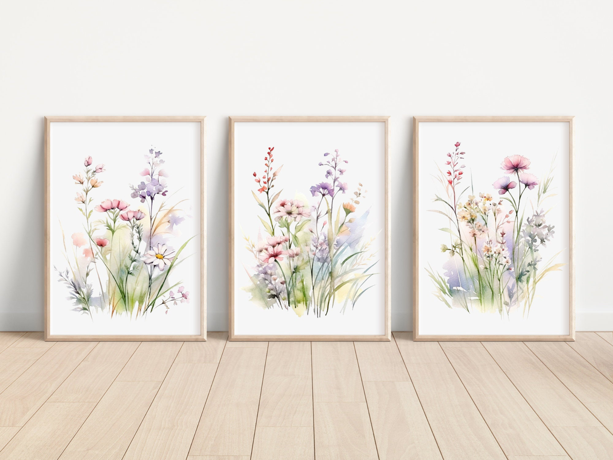 Meadow Flower Prints Set of 3 Watercolor Wildflower Print Wild Floral ...