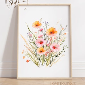 Peach Pink Wildflower Prints Set of 3 Watercolor Wildflower Prints ...