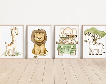 Safari Nursery Decor Safari Nursery Wall Art Prints Set of 4 Watercolor Safari Baby Animal Prints Safari Animal For Kids Room Wall Decor