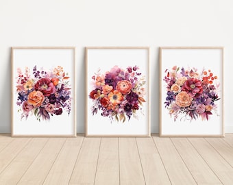 Passion Flower Art Prints Set of 3 Watercolor Passion Flower Prints Fall Flower Artwork Passion Flower Wall Decor Floral Wall Art Prints