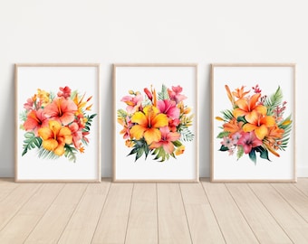 Tropical Flower Prints Watercolor Tropical Flower Art Print Set Tropical Floral Wall Art Tropical Flower Artwork Tropical Flower Wall Decor