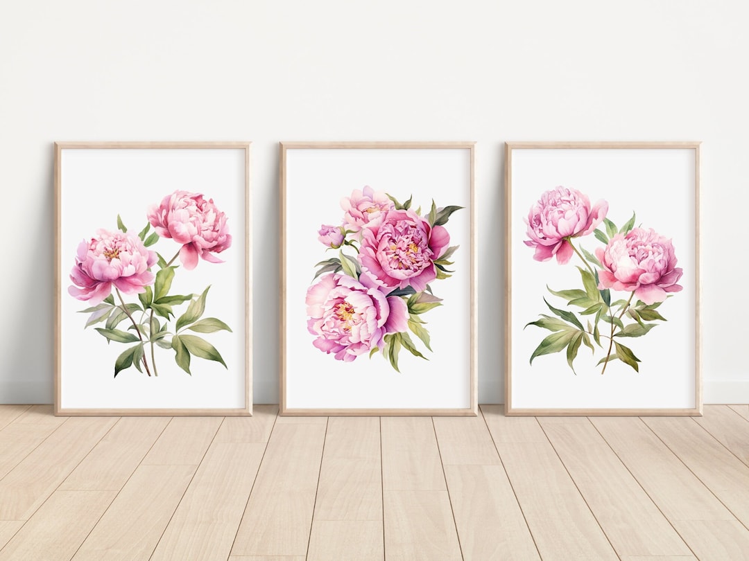 Pink Peony Flower Art Prints Set of 3 Watercolor Peony Flower Prints ...