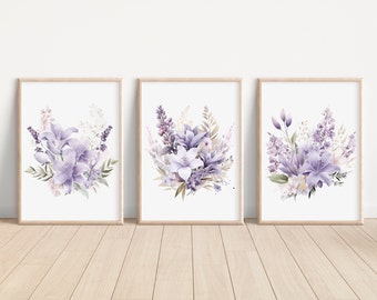 Lavender Lily Flower Prints Set of 3 Watercolor Lavender Lily Flower Print Lily Floral Wall Art Decor Lavender Lily Flower Artwork Lily Gift