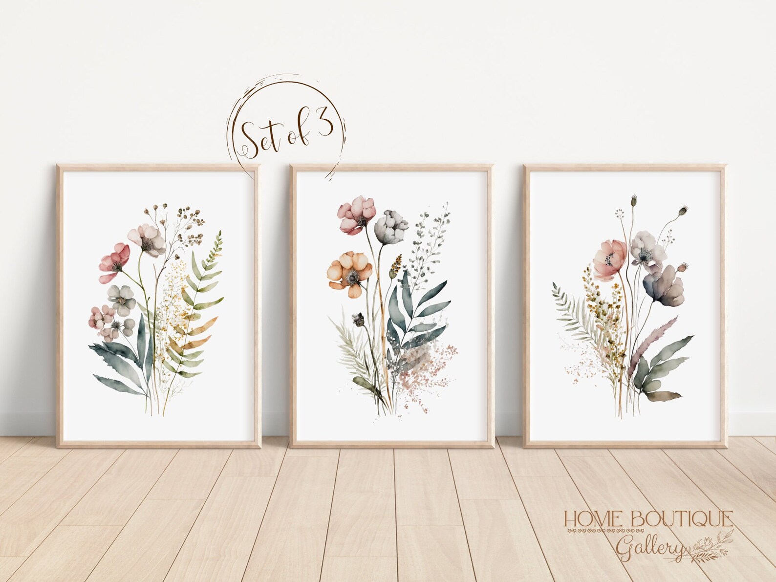 Set of 3 Watercolor Wildflower Print Wildflower Wall Art Prints Wild ...