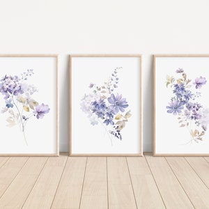 Violet Flower Wall art Prints Watercolor Violet Flower print Violet Floral Art Violet Flower Nursery Art Print Violet Flower Artwork decor image 1