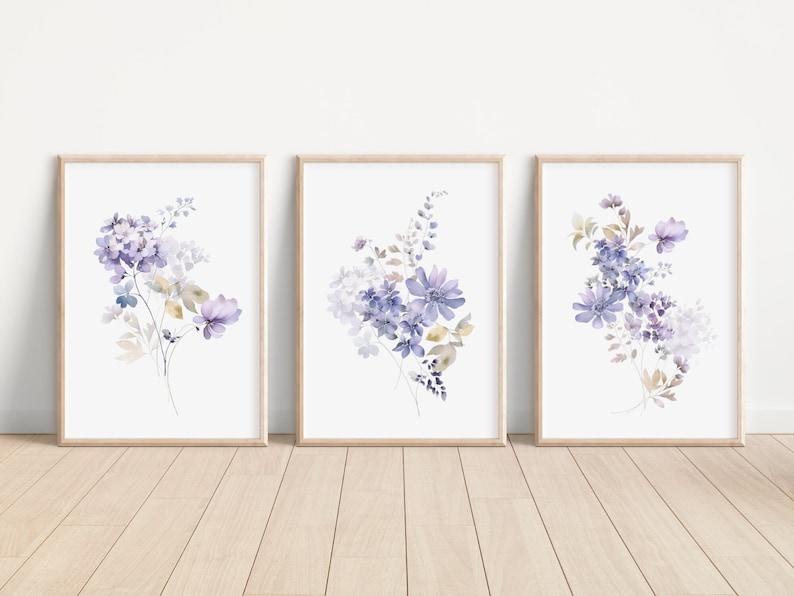 Violet Flower Wall art Prints Watercolor Violet Flower print Violet Floral Art Violet Flower Nursery Art Print Violet Flower Artwork decor image 1