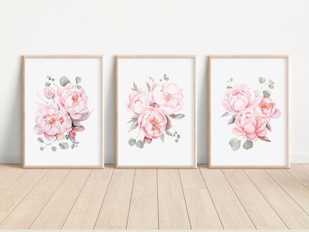 Set of 3 Watercolor Blush Peony Flower Print Blush Peony Flower Print ...