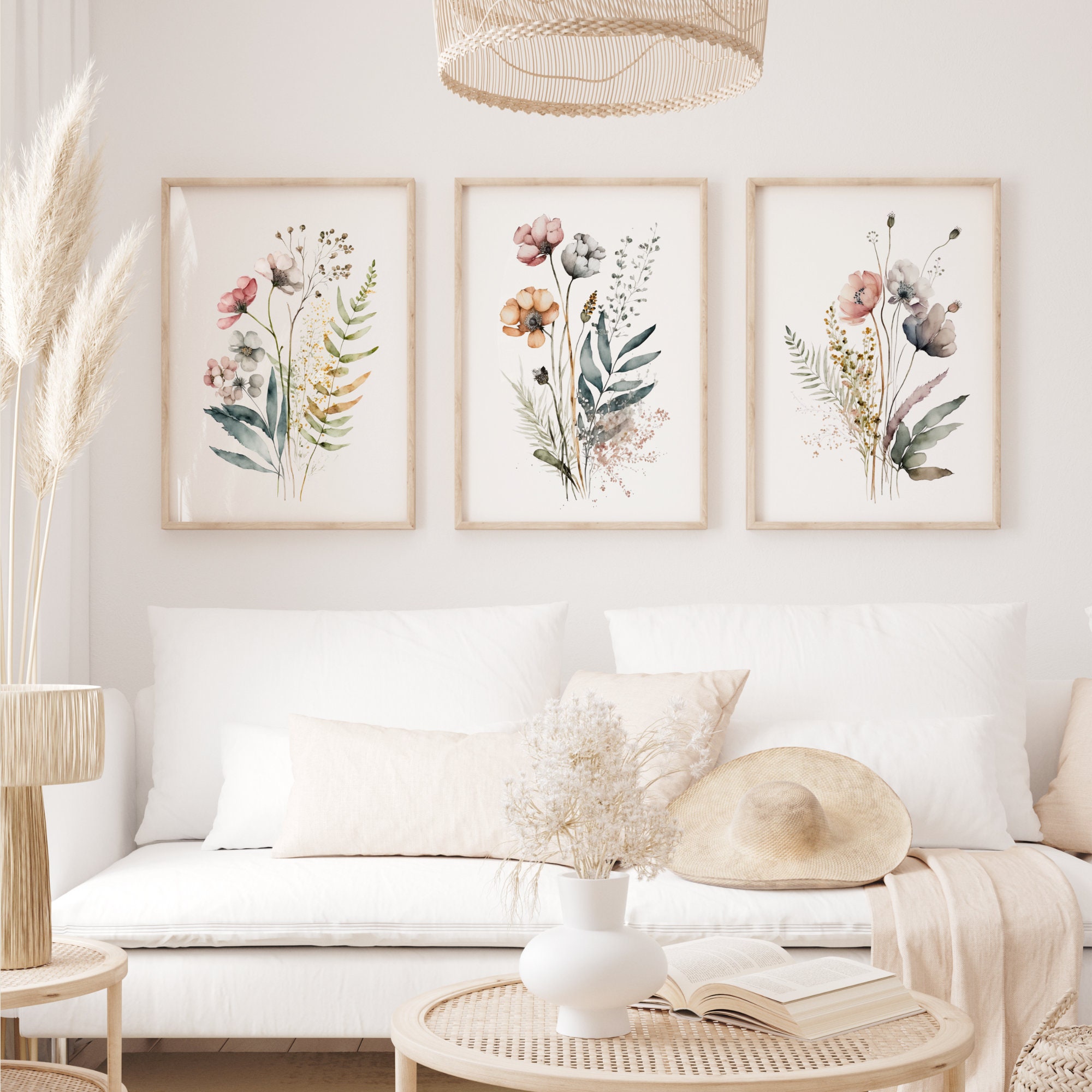 Set of 3 Watercolor Wildflower Print Wildflower Wall Art Prints Wild ...
