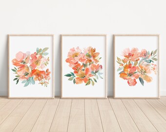 Set of 3 Watercolor Abstract Flower Print Abstract Flower Art Abstract Floral Printing Abstract Flower Home Decor Wall Art for Living Room