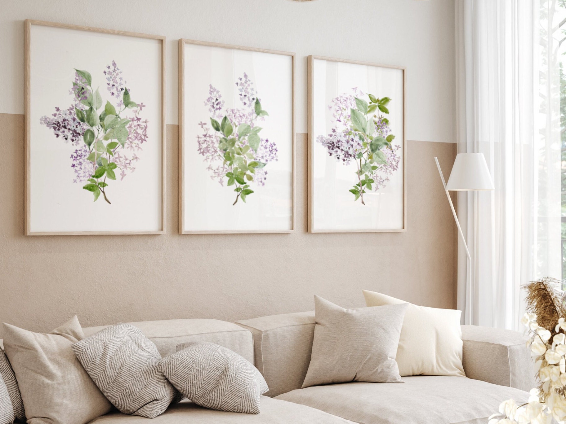 Set of 3 Watercolor Lilac Floral Print Purple Lilac Flower Wall Art ...
