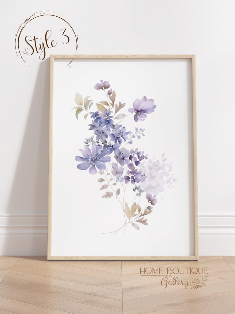 Violet Flower Wall art Prints Watercolor Violet Flower print Violet Floral Art Violet Flower Nursery Art Print Violet Flower Artwork decor 1 Print - Style 3