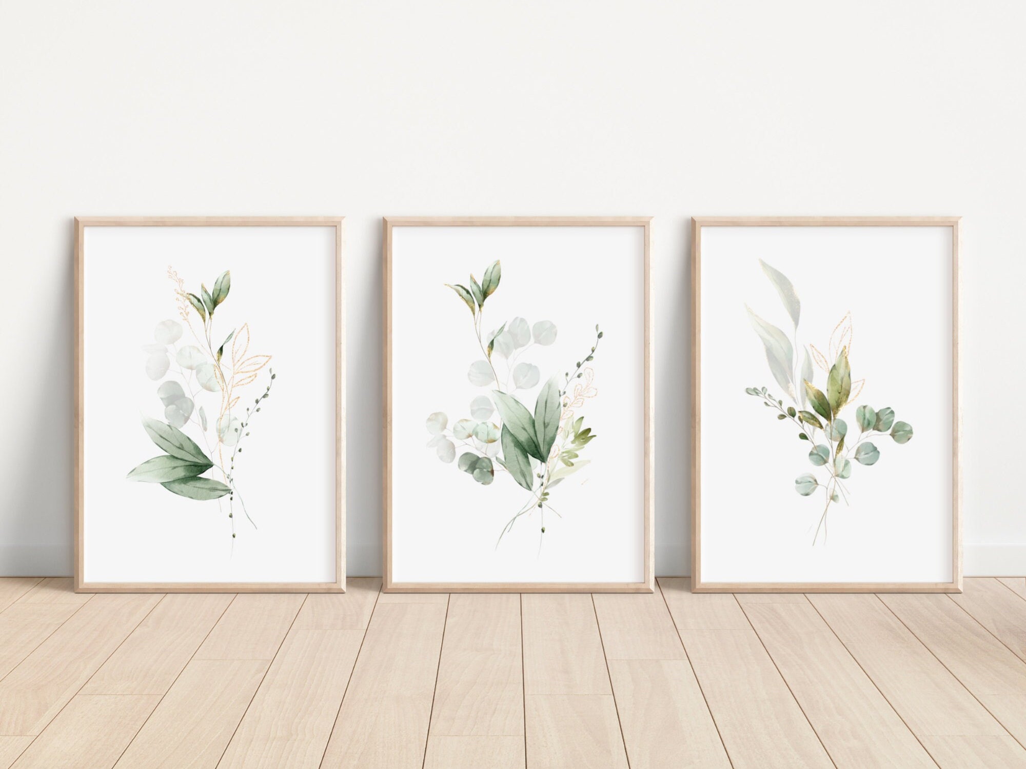 Greenery Eucalyptus Wall Art Prints Set of 3 Watercolor Greenery