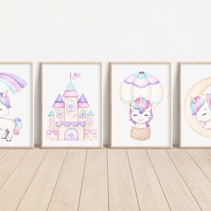 Set of 4 Watercolor Unicorn Art Prints Unicorn Wall Decor Art Print Unicorn for Nursery Wall Art Unicorn Nursery Decor Wall Unicorn Artwork