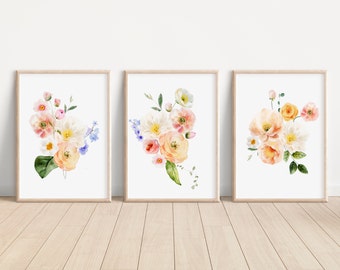 Blush and Rose Flower Watercolor Set Blush and Rose Floral Prints Roses Flower Wall Art Roses Flower Artwork Roses Gallery Rose Home decor