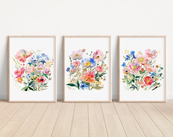 Floral Abstract Wall Art Prints Set of 3 Watercolor Abstract Flower Print Abstract Flower Home Decor Wall Art Floral Artwork Flower Printing