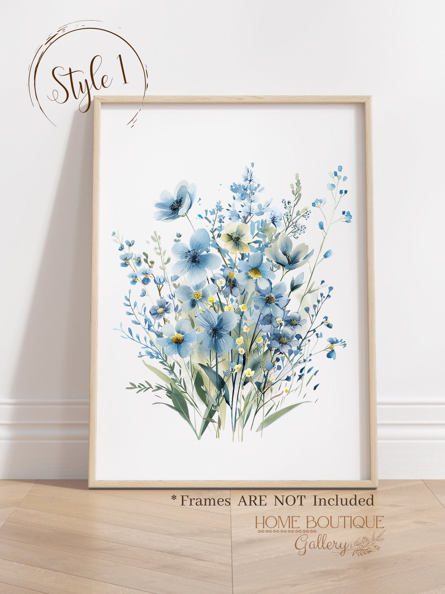 Blue Wildflower Print Wild Floral Artwork Set of 3 Watercolor Blue ...