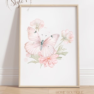 Dusty Rose Butterflies Wall Art Prints Set of 3 Watercolor Dusty Rose ...