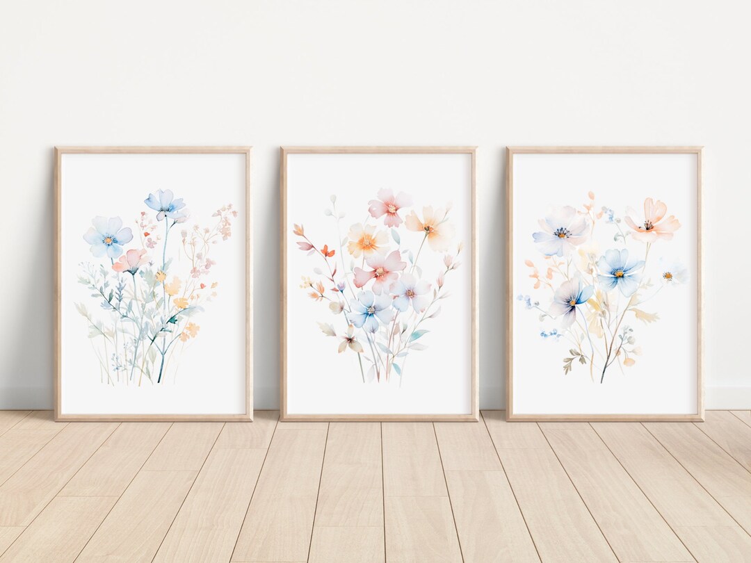 Set of 3 Watercolor Pastel Wildflower Print Pastel Wildflower Art Print ...