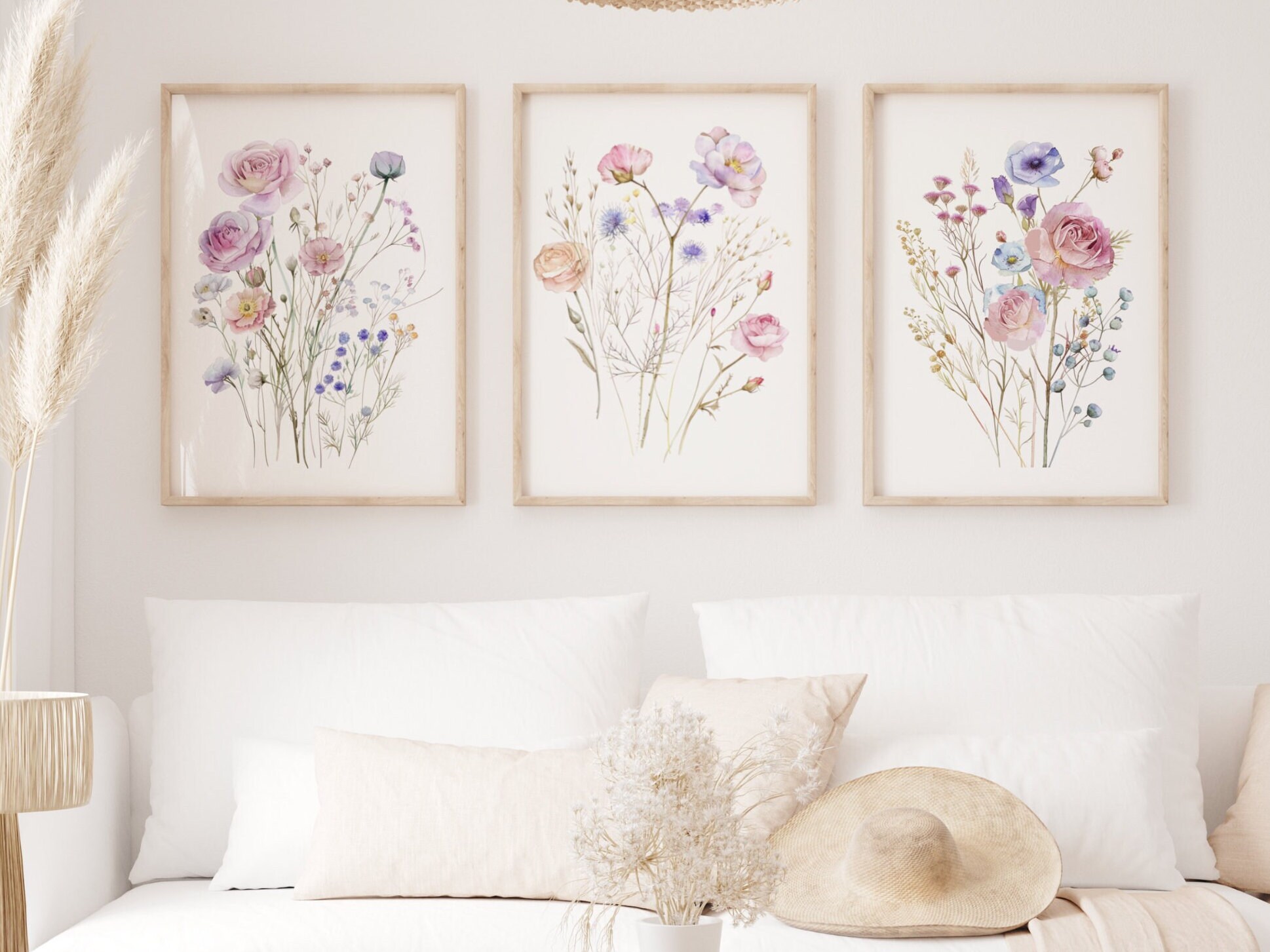 Pastel Dusty Rose Flower Art Prints Set of 3 Watercolor Dusty Rose ...