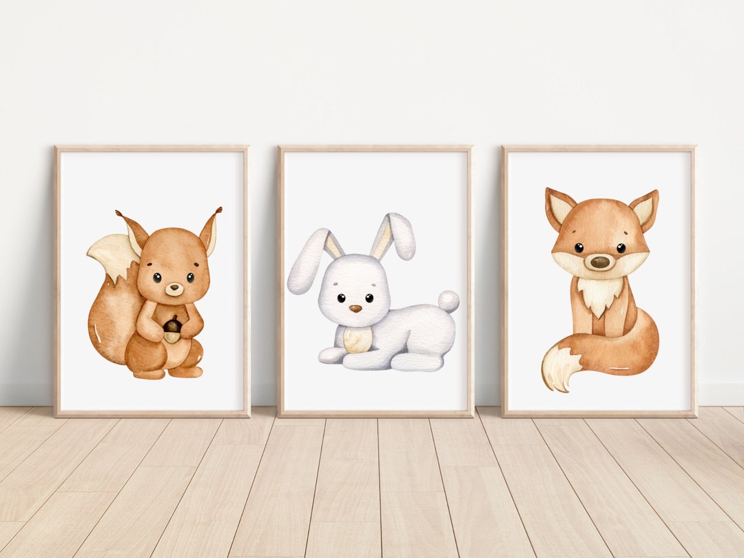Woodland Animal Nursery Wall Art Decor Set of 3 Watercolor Woodland ...
