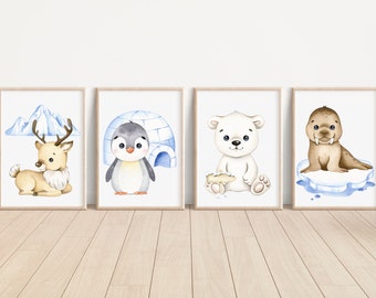 Arctic Animals Prints Set of 4 Watercolor Arctic Animals Wall Art Prints Arctic Animals For Nursery Room Arctic Animals Wall Decor Art Print