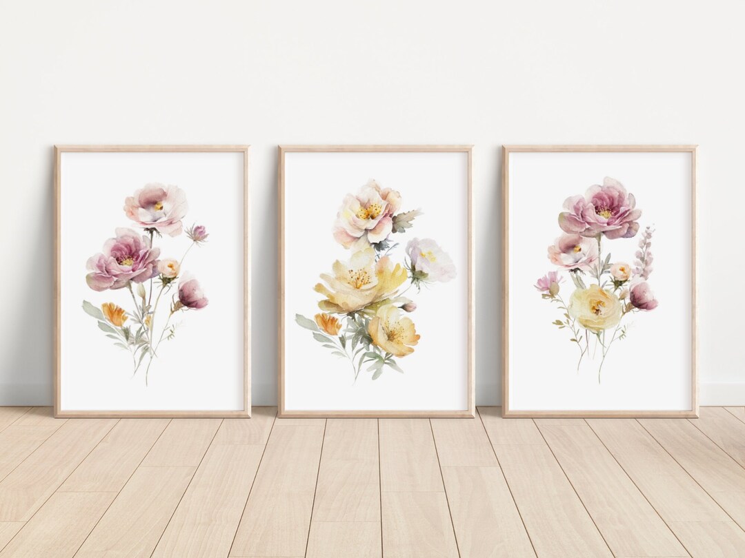 Set of 3 Watercolor Wildflower Art Print Wildflower Wall Decor ...