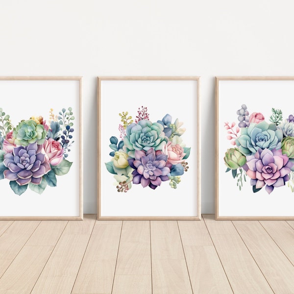 Pastel Succulent Plants Wall Art Prints Watercolor Succulent Plants Print Set Succulent Plants Artwork For Wall Succulent Plants Wall Decor