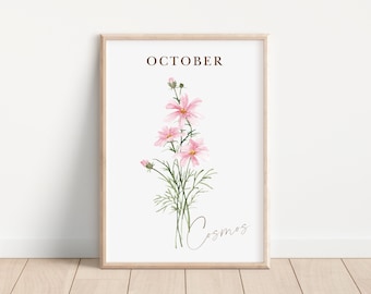 October Birth Flower Art Print Watercolor Cosmos Flower Print October Birth Month Flower Wall Decor Cosmos Flower Artwork Cosmos Flower Gift