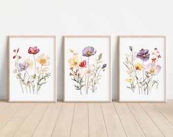 Wildflower Painting Wildflower Artwork Wild floral Art Print Wildflower Art Prints Set of 3 Watercolor Wildflower Prints Wildflower Wall Art
