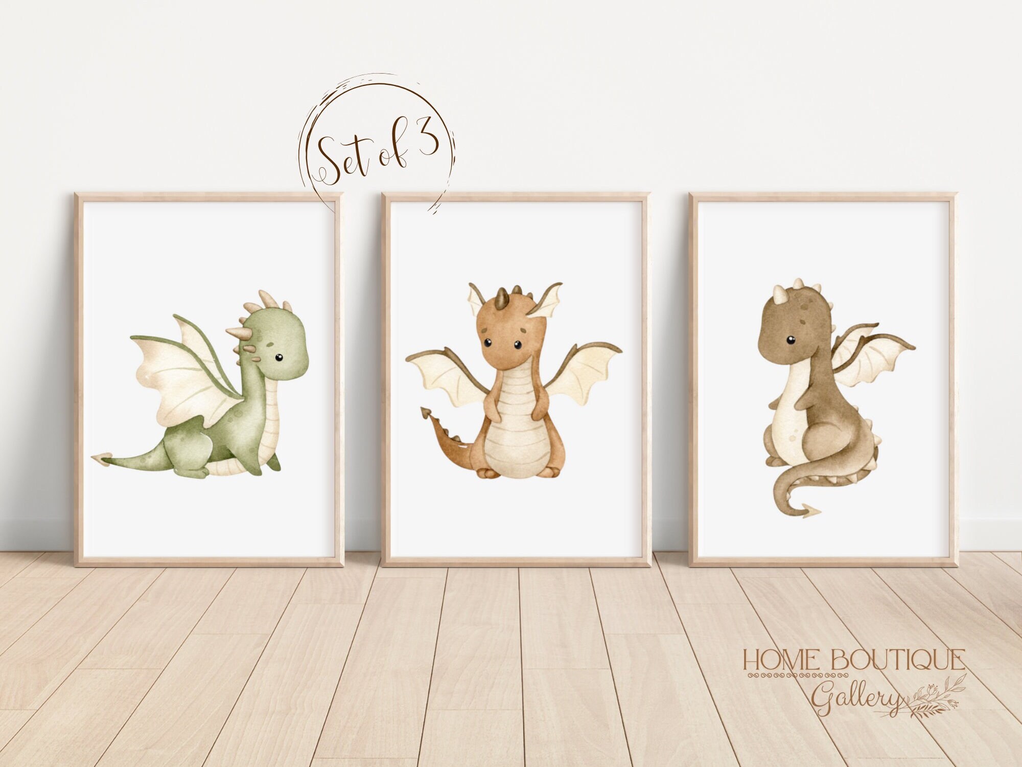 Dragons Watercolor Wall Art Prints Cute Dragons Nursery Wall Decor ...
