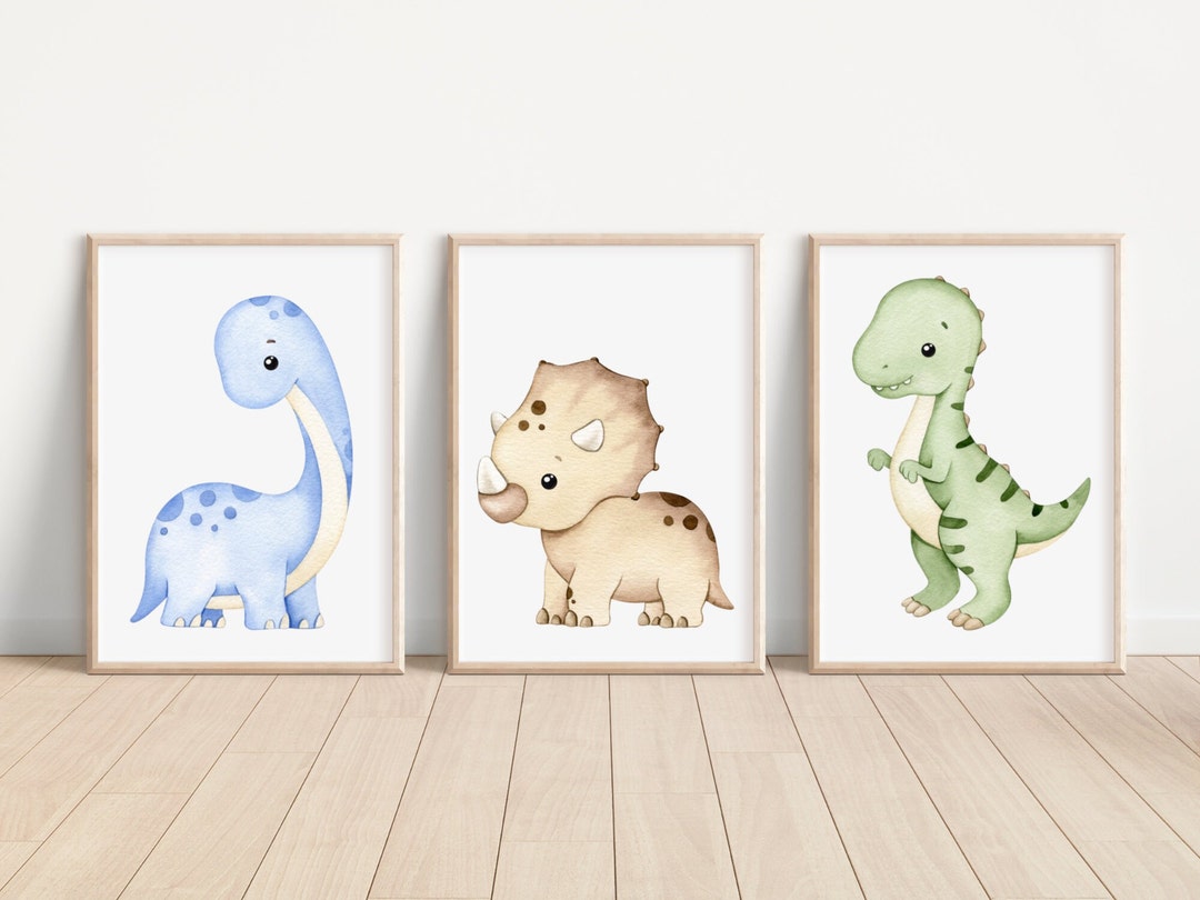 Dinosaur Art Prints Dinosaur Baby Nursery Decor Set of 3 Watercolor ...