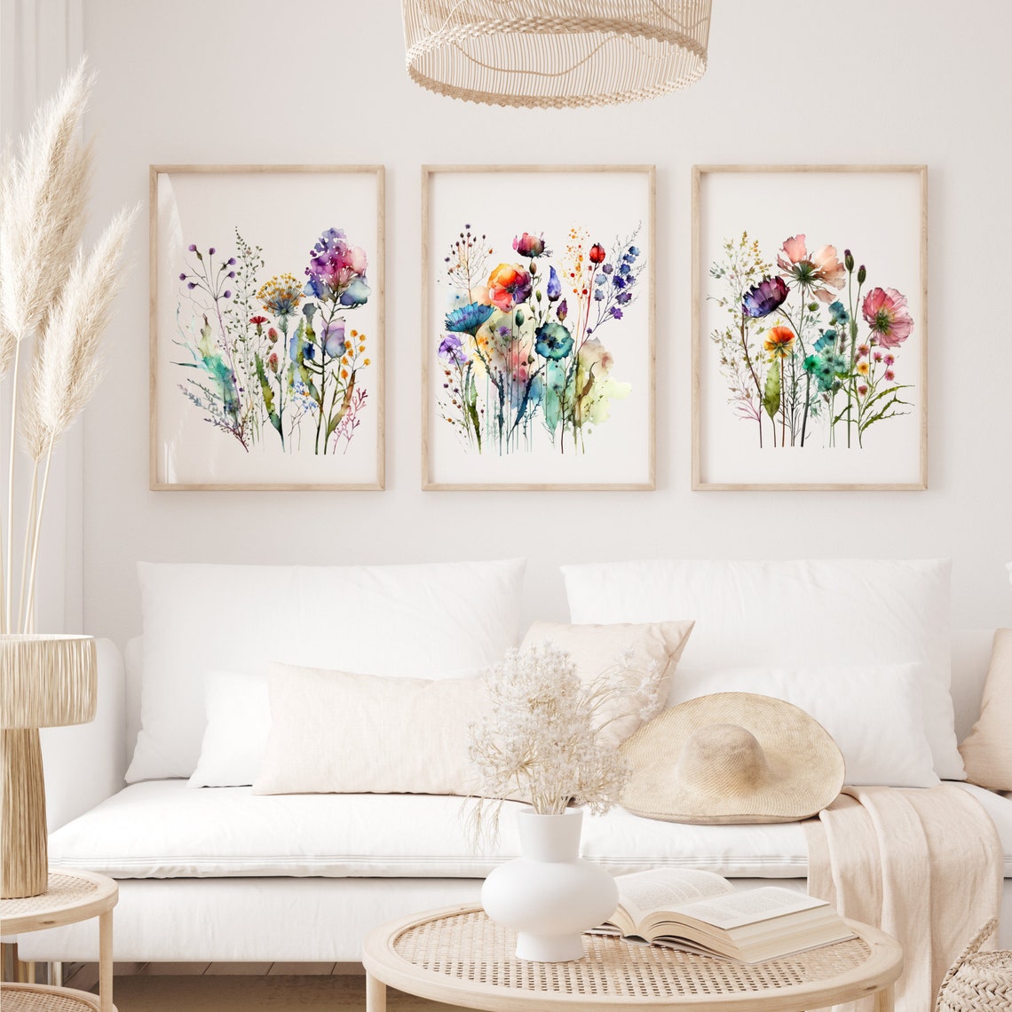 Set of 3 Watercolor Wildflower Print Wildflower Wall Art Prints ...