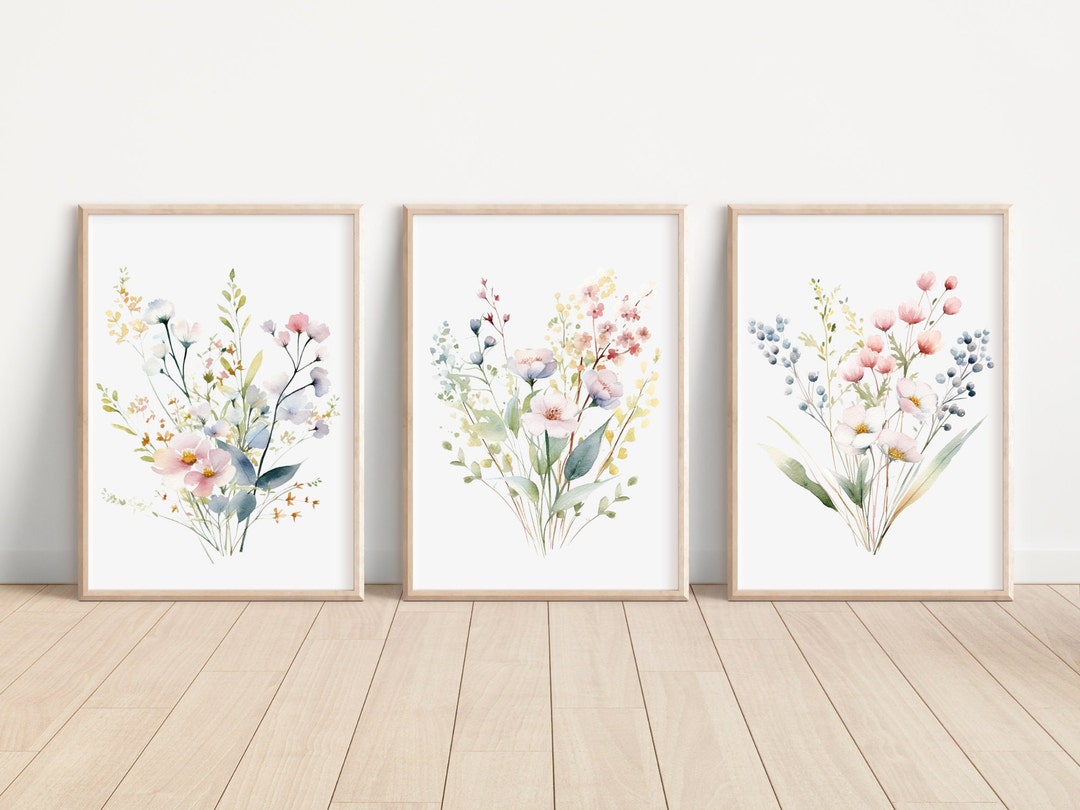 Meadow Wildflower Prints Set of 3 Watercolor Soft Pastel Wildflower ...