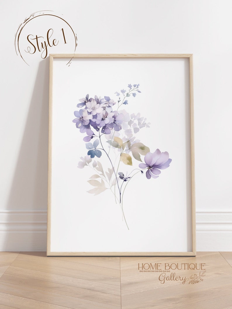 Violet Flower Wall art Prints Watercolor Violet Flower print Violet Floral Art Violet Flower Nursery Art Print Violet Flower Artwork decor 1 Print - Style 1