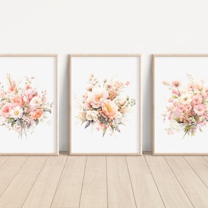 Pink Blush Flower Wall Art Print Set of 3 Watercolor Pink Blush Flower Print Blush Flower Gallery Walls Baby Girl Blush Flower Nursery Decor