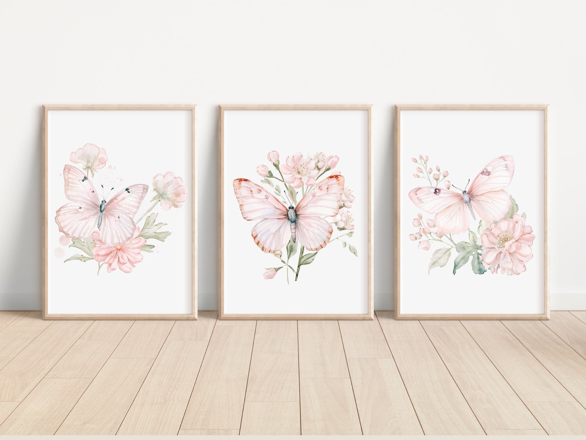 Dusty Rose Butterflies Wall Art Prints Set of 3 Watercolor Dusty Rose ...