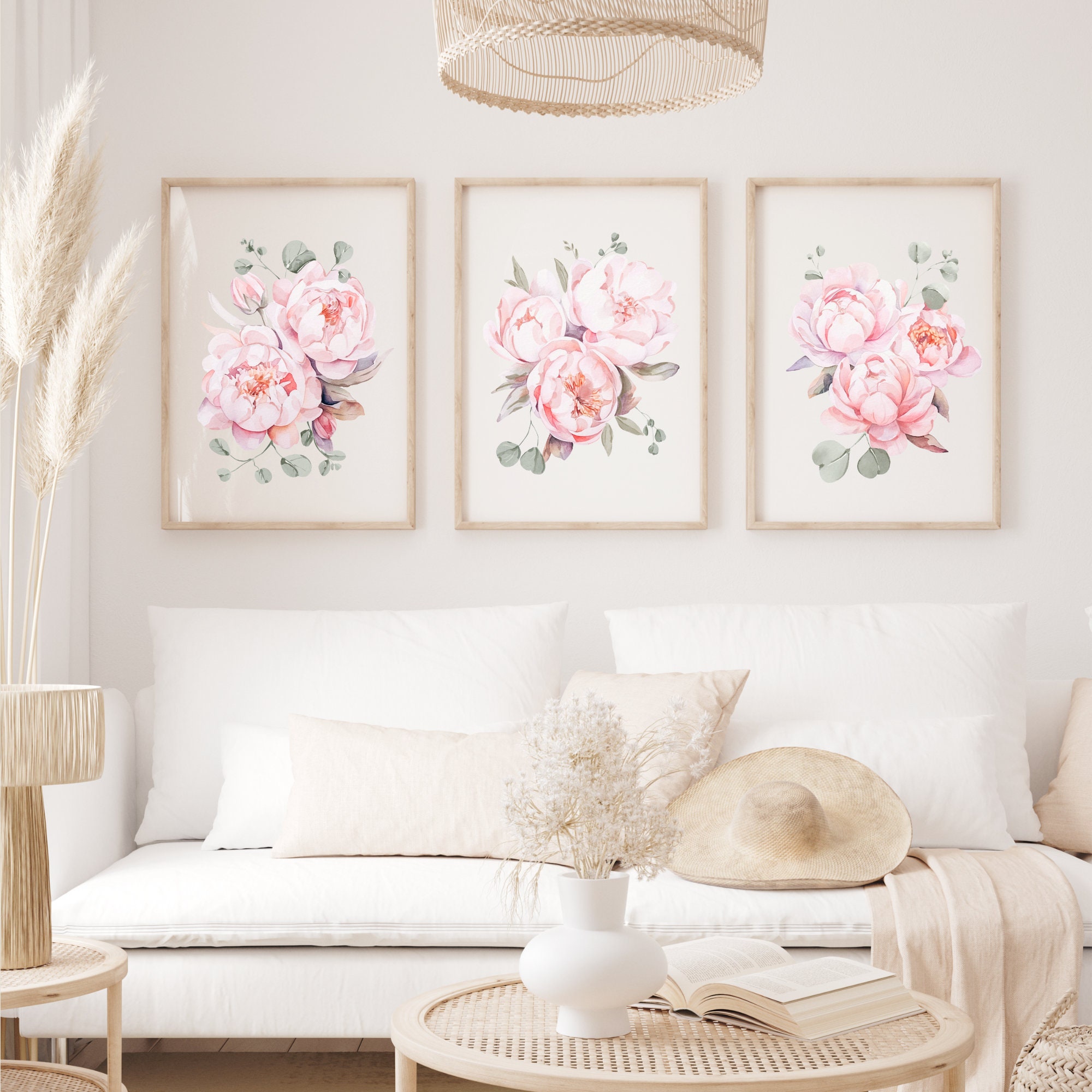 Set of 3 Watercolor Blush Peony Flower Print Blush Peony Flower Print ...