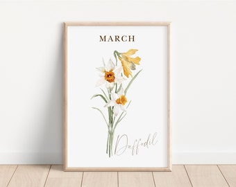 March Birth Flower Print Watercolor Daffodil Flower Print Birth Month Flower Wall Decor Daffodil Flower Artwork March Daffodil Flower Gift