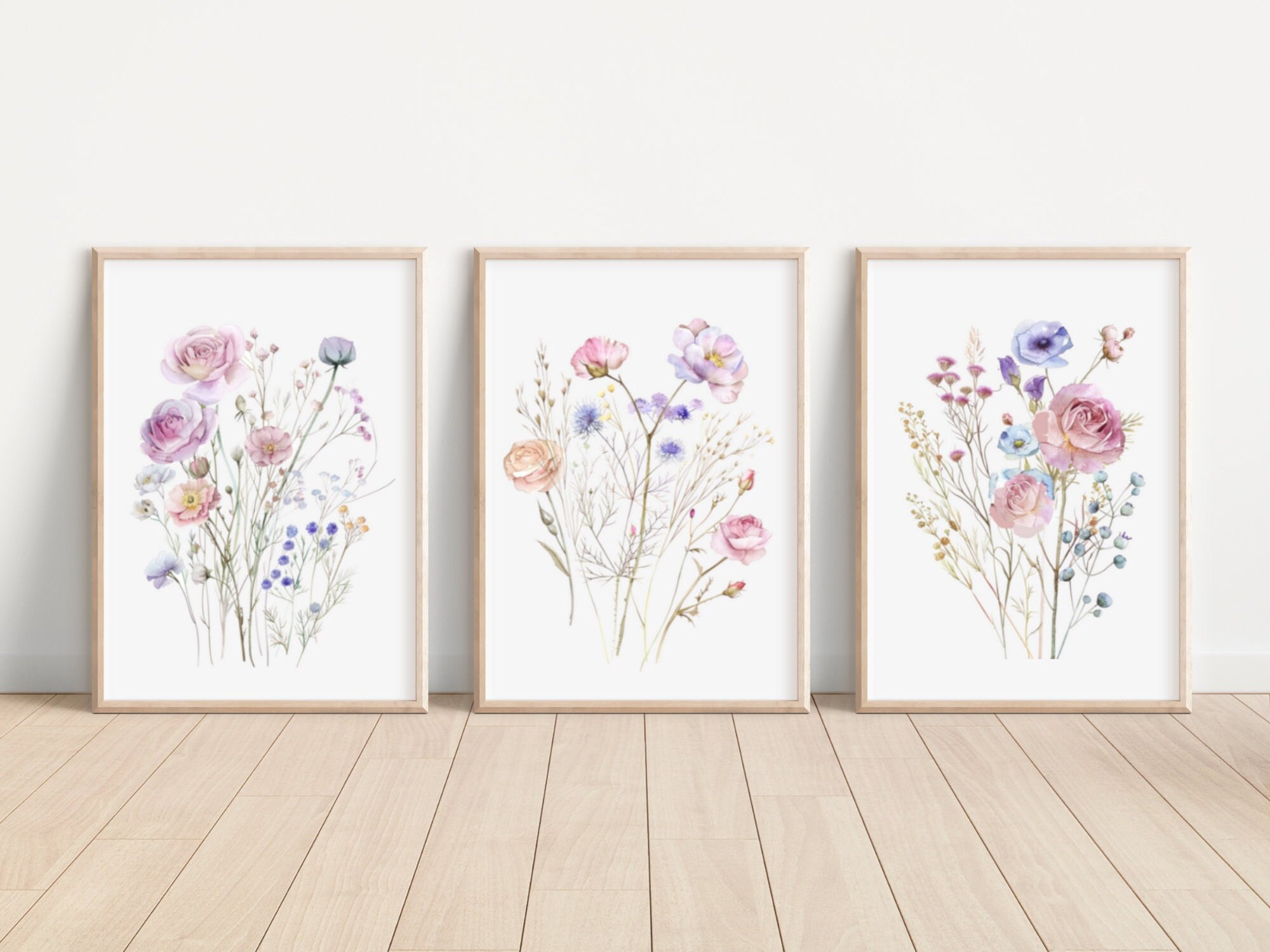 Pastel Dusty Rose Flower Art Prints Set of 3 Watercolor Dusty Rose ...