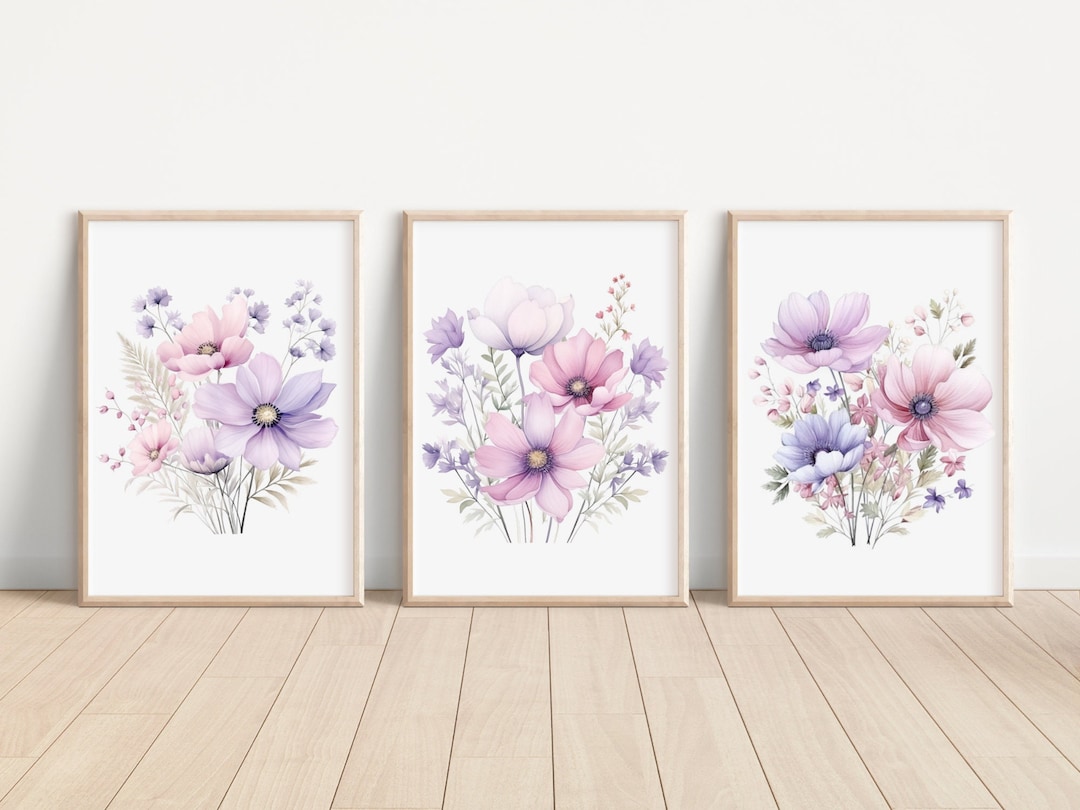Pastel Wildflower Art Prints Set of 3 Watercolor Pastel Wildflower ...