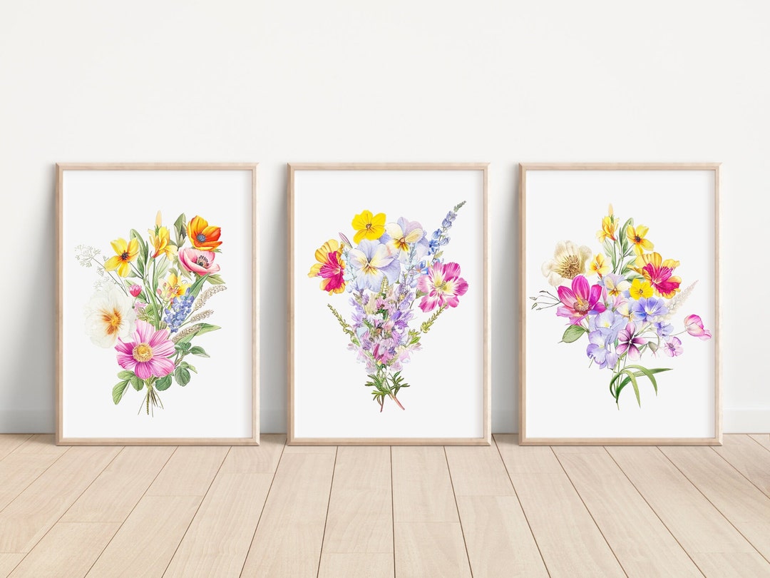 Colorful Wildflower Print Wild Colorful Floral Artwork Set of 3 ...