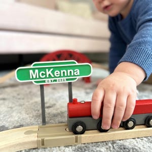 Custom wooden train track sign personalized name nursery decor gift birthday train station accessory room display toddler baby shower gift