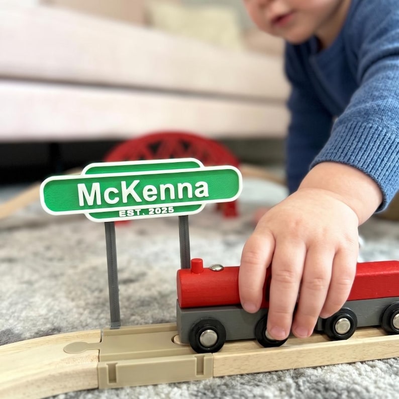 Custom wooden train track sign personalized name nursery decor gift birthday train station accessory room display toddler baby shower gift